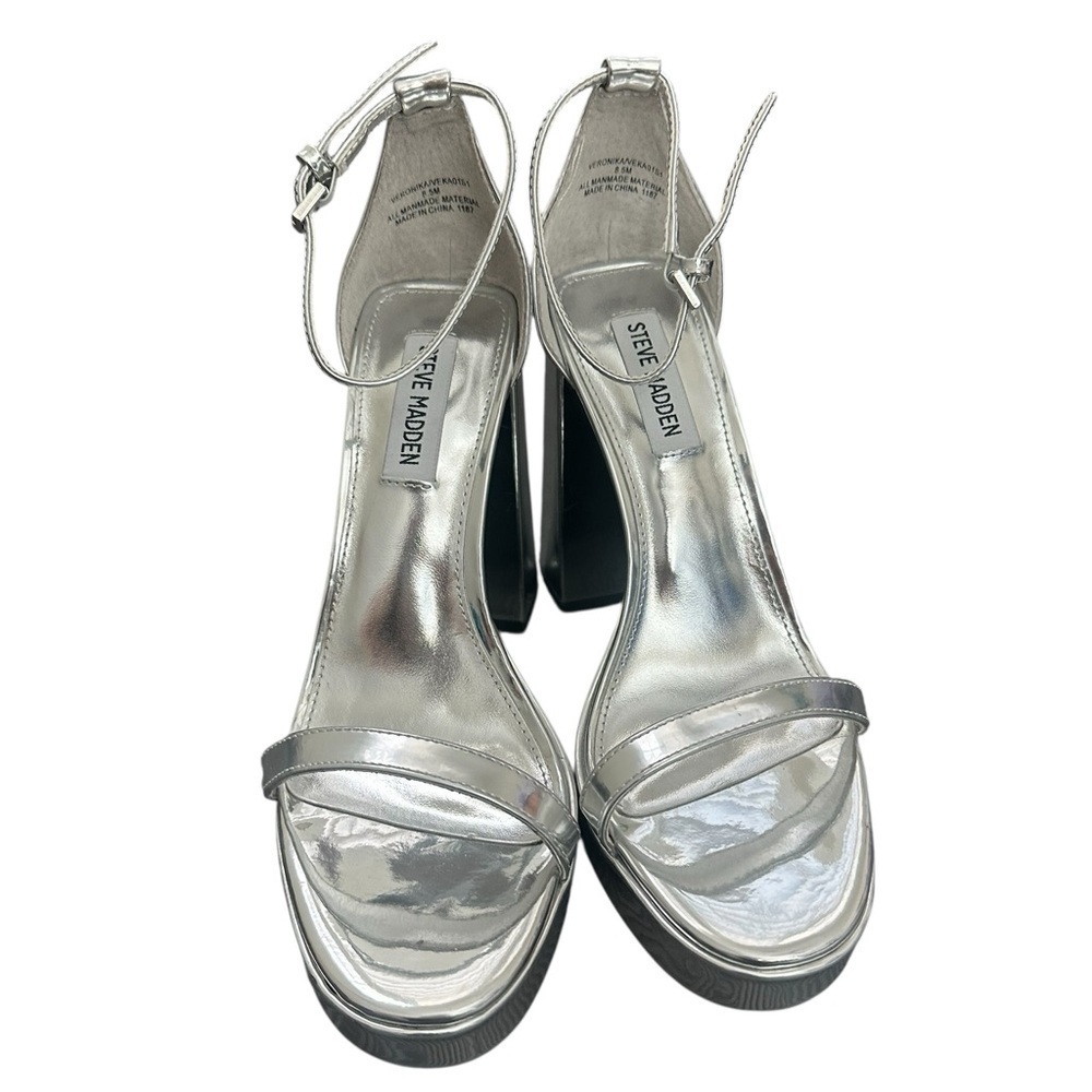 NEW Steve Madden Veronika Silver Strappy Block Platform Heels - Size 9